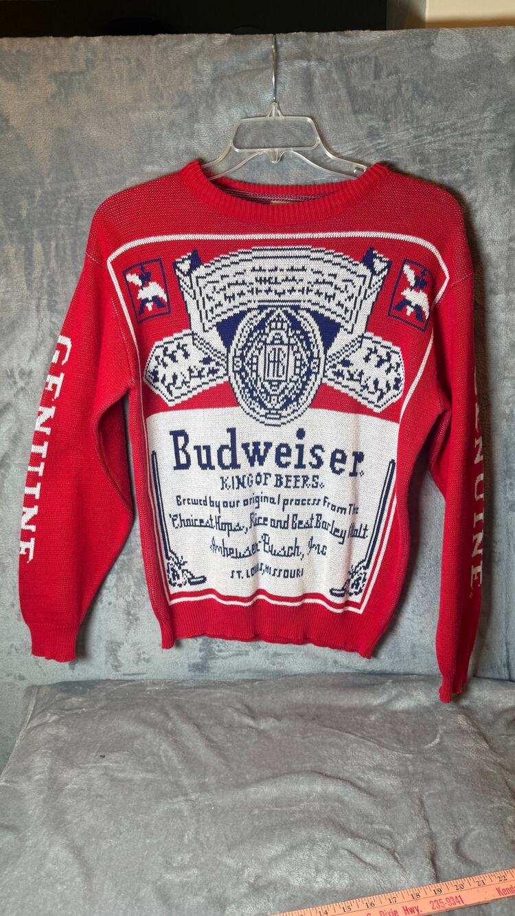Vintage 80s Budweiser Heritage Series Knit Sweater USA Made Red Medium